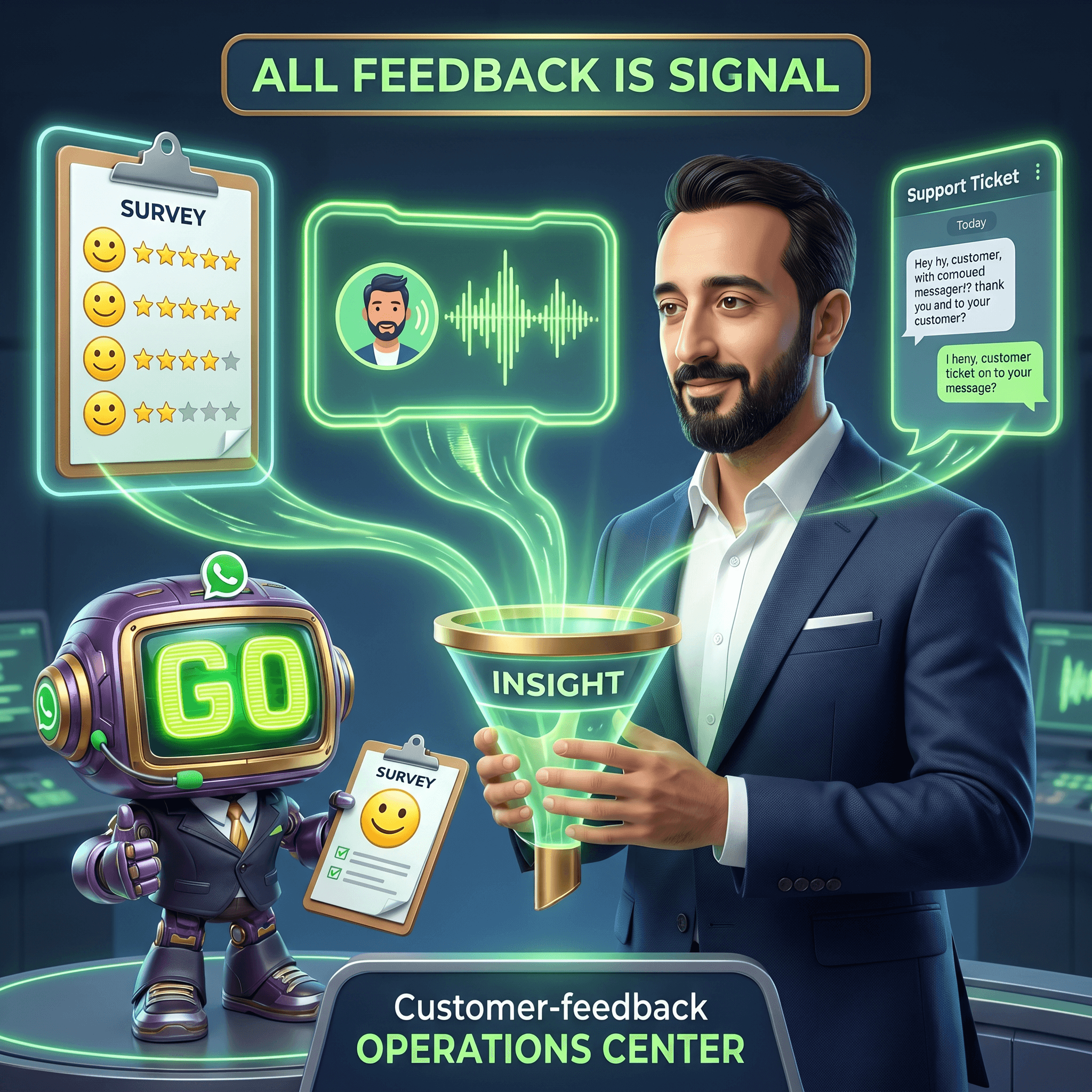 Mascot illustration · Todo el feedback es señal