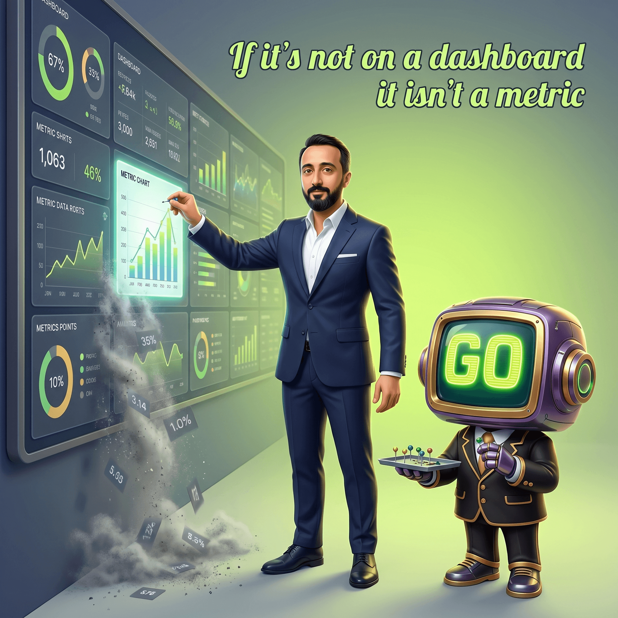 Mascot illustration · Si no está en un dashboard, no es una métrica