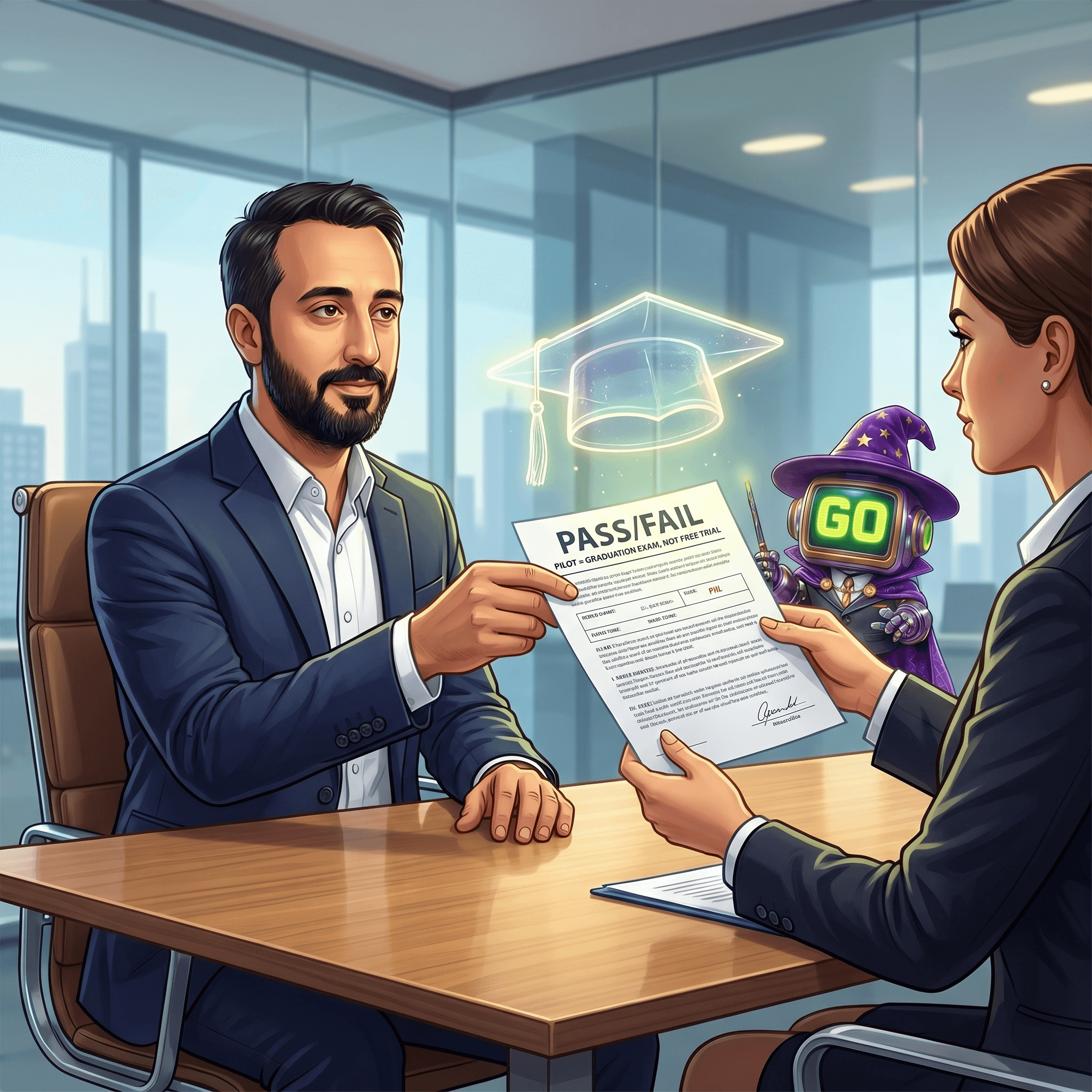 Mascot illustration · Los pilotos son exámenes de grado, no pruebas gratis