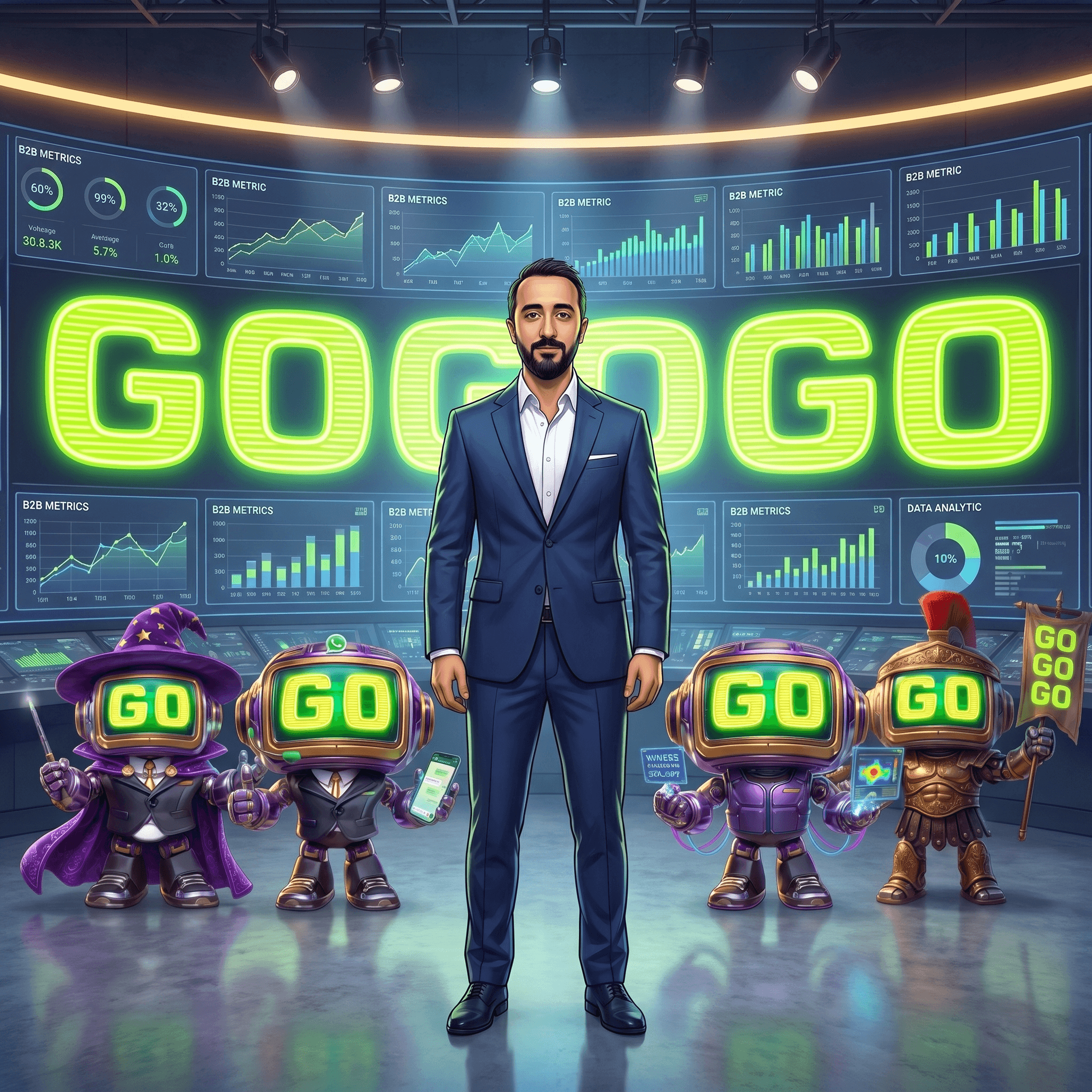 Mascot illustration of Okan Özalan with his GOGOGO agents